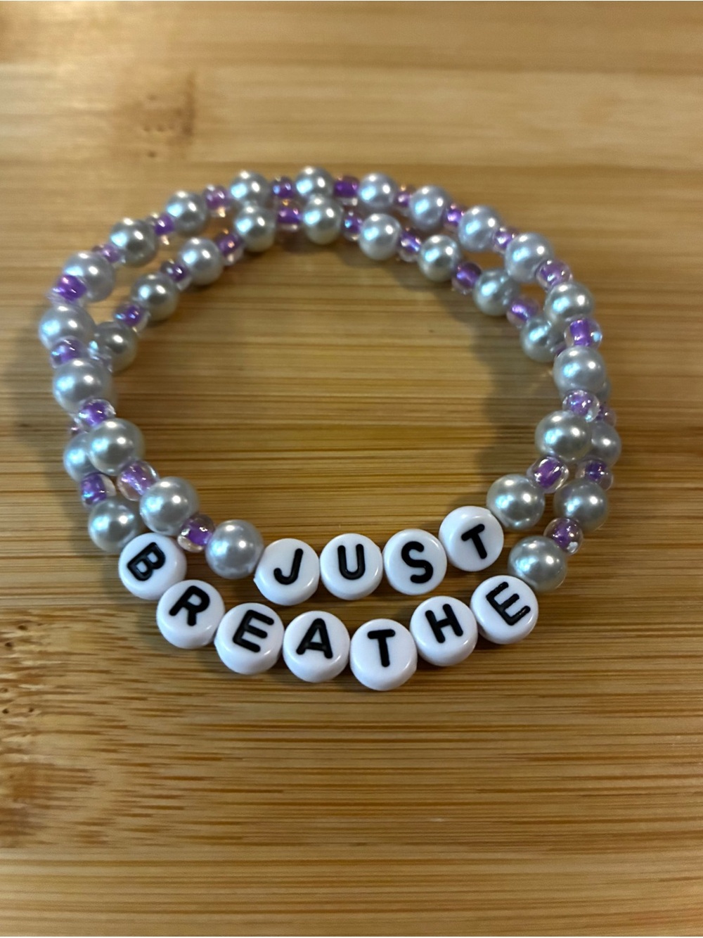 Just Breathe Gray and Purple Beaded Bracelet Set